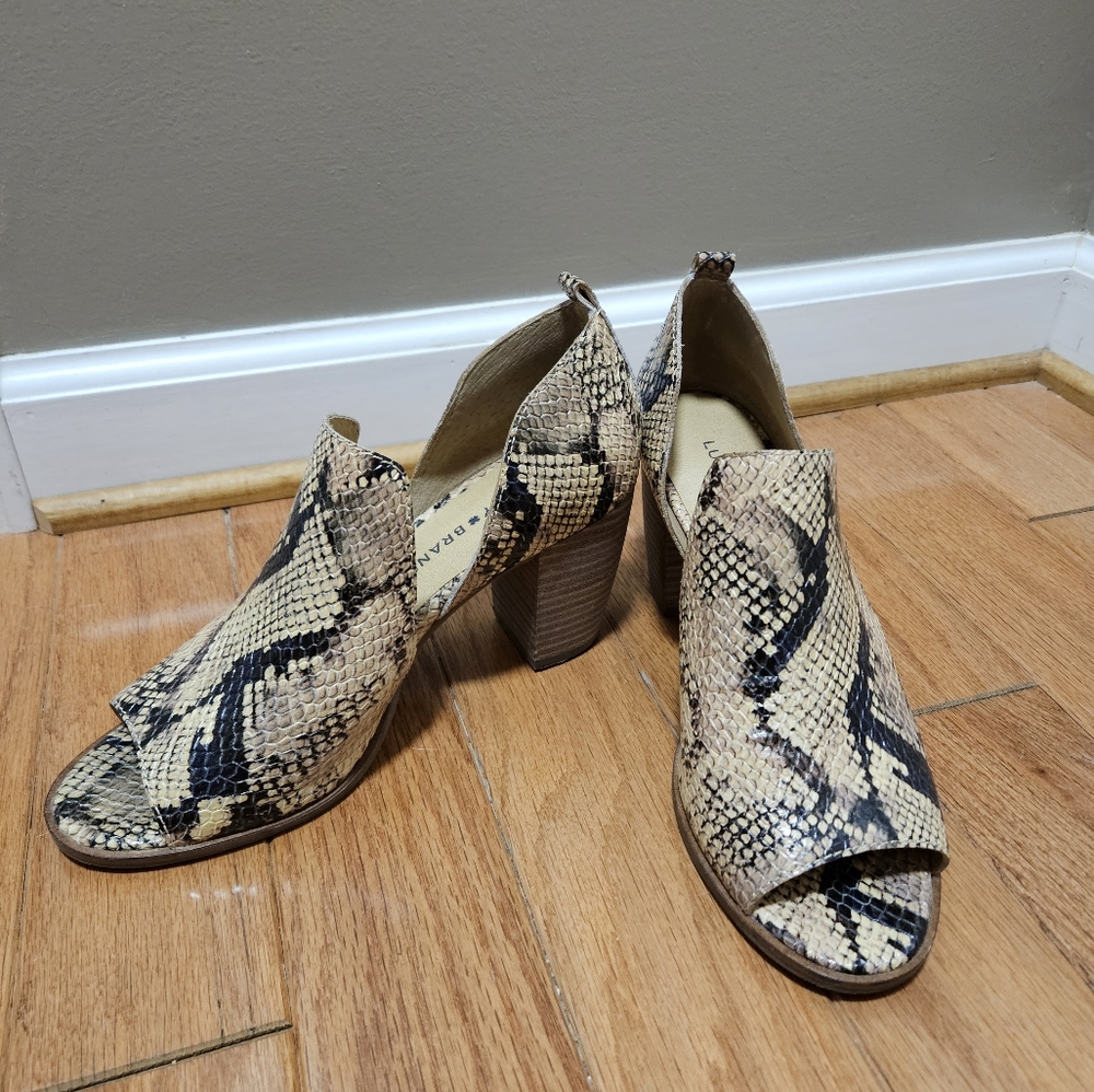 Lucky Brand Snakeskin Open Toe Heels